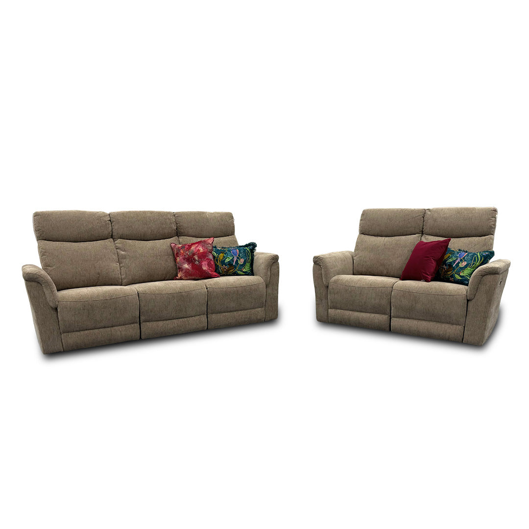 'Maude' Mocha Tight Weave Fabric 3 + 2 Power Recliner Sofa Set