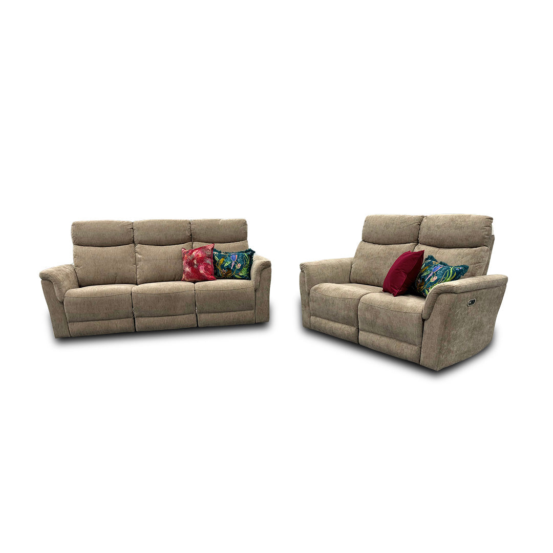 'Maude' Mocha Tight Weave Fabric 3 + 2 Power Recliner Sofa Set