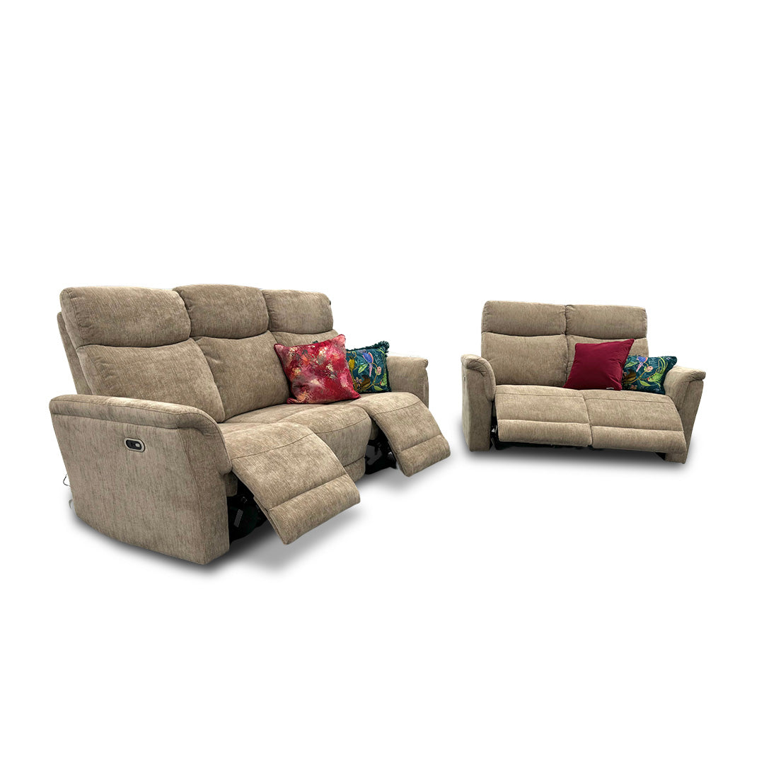 'Maude' Mocha Tight Weave Fabric 3 + 2 Power Recliner Sofa Set