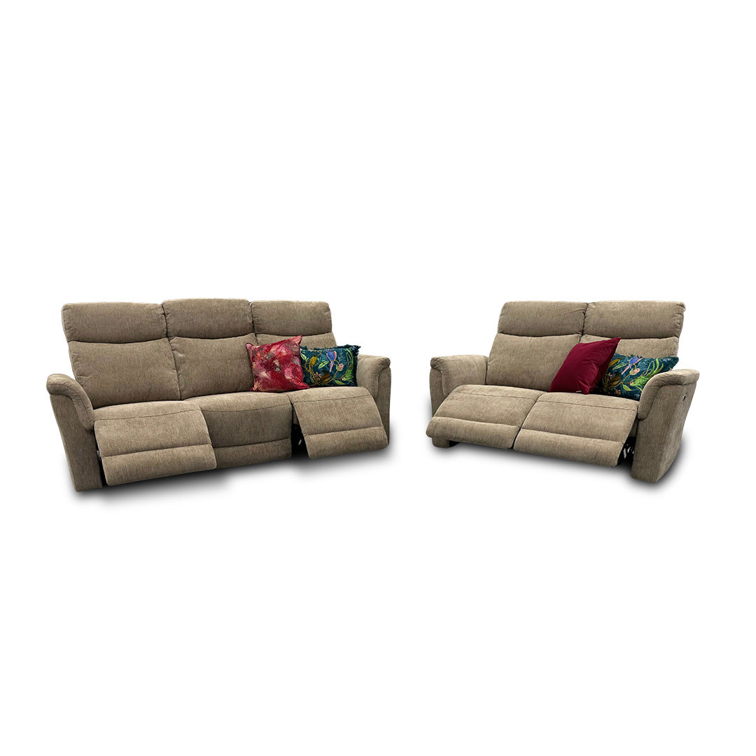 'Maude' Mocha Tight Weave Fabric 3 + 2 Power Recliner Sofa Set