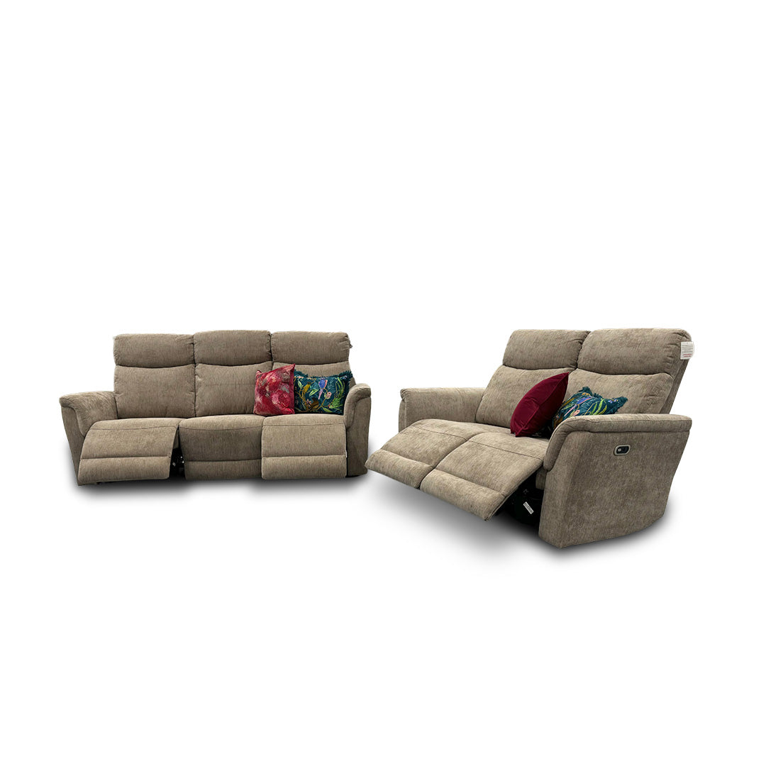 'Maude' Mocha Tight Weave Fabric 3 + 2 Power Recliner Sofa Set