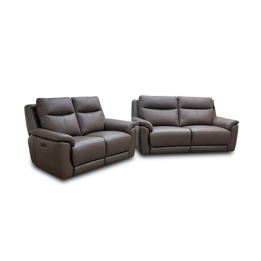 'Bobby' Leather Cat-35/04 Oyster 3 + 2 Seater Power Recliner Sofa Set
