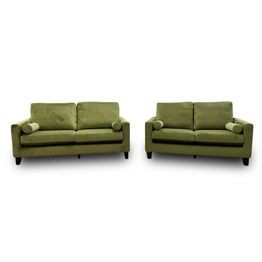 'Bailey' Artichoke Green Velvet 3 + 2 Seater Sofa Set