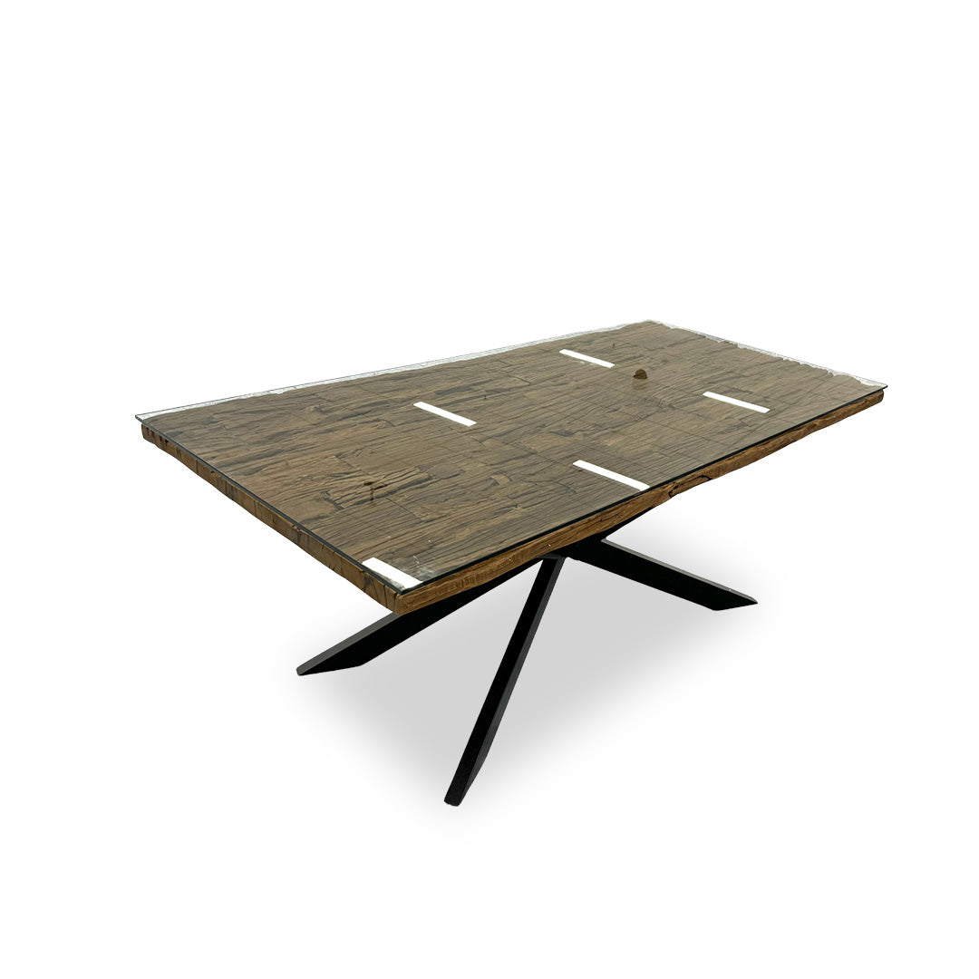 'Kiara' Reclaimed Wood Small 180cm Rectangular Dining Table with Black Legs
