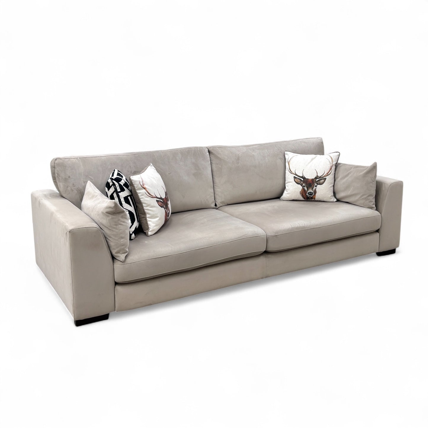 'Plush' Stone Sensual Velvet Formal Back 4 Seater Sofa