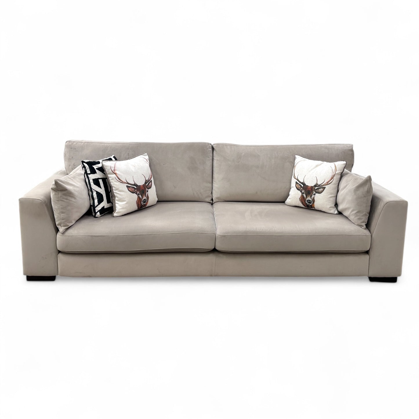 'Plush' Stone Sensual Velvet Formal Back 4 Seater Sofa