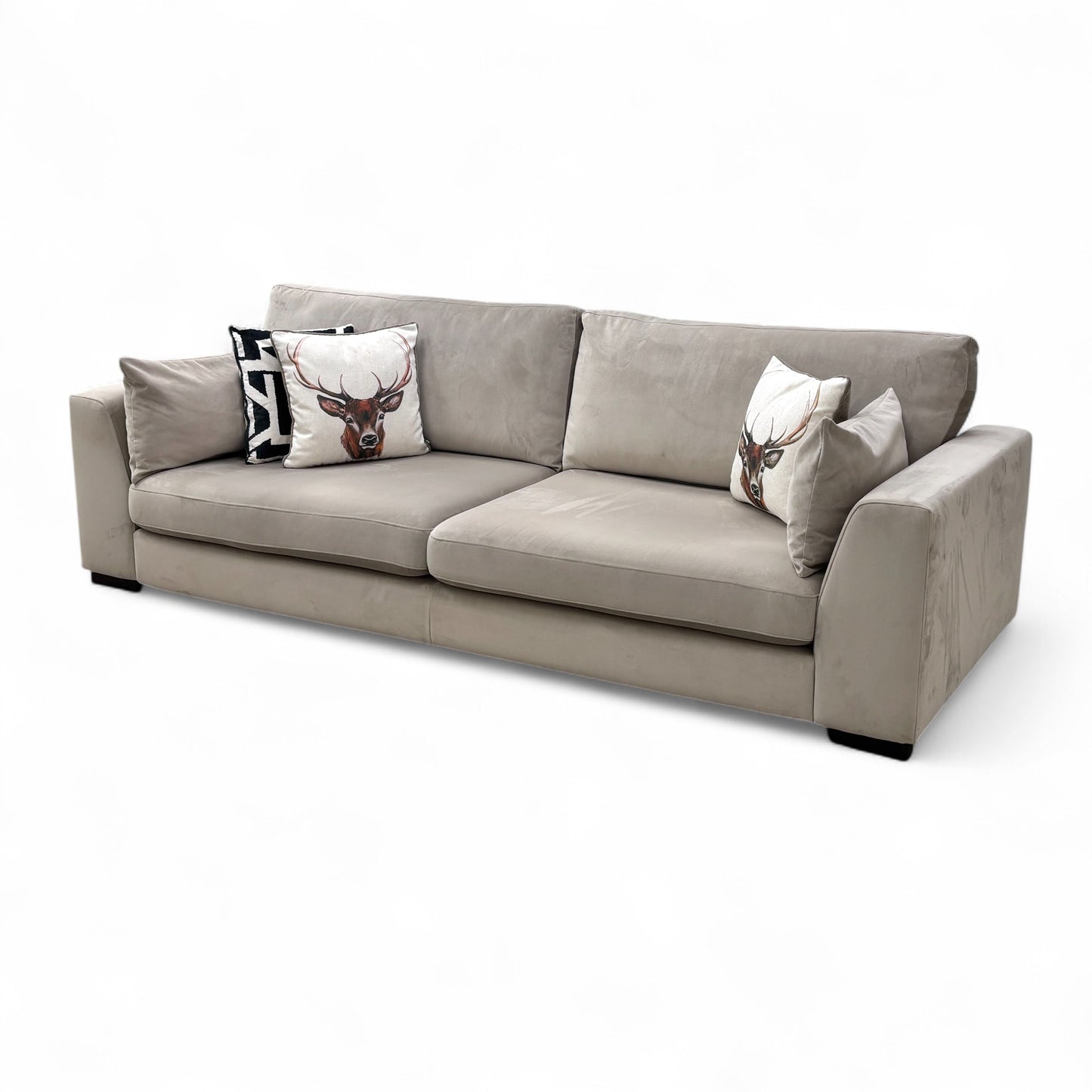 'Plush' Stone Sensual Velvet Formal Back 4 Seater Sofa