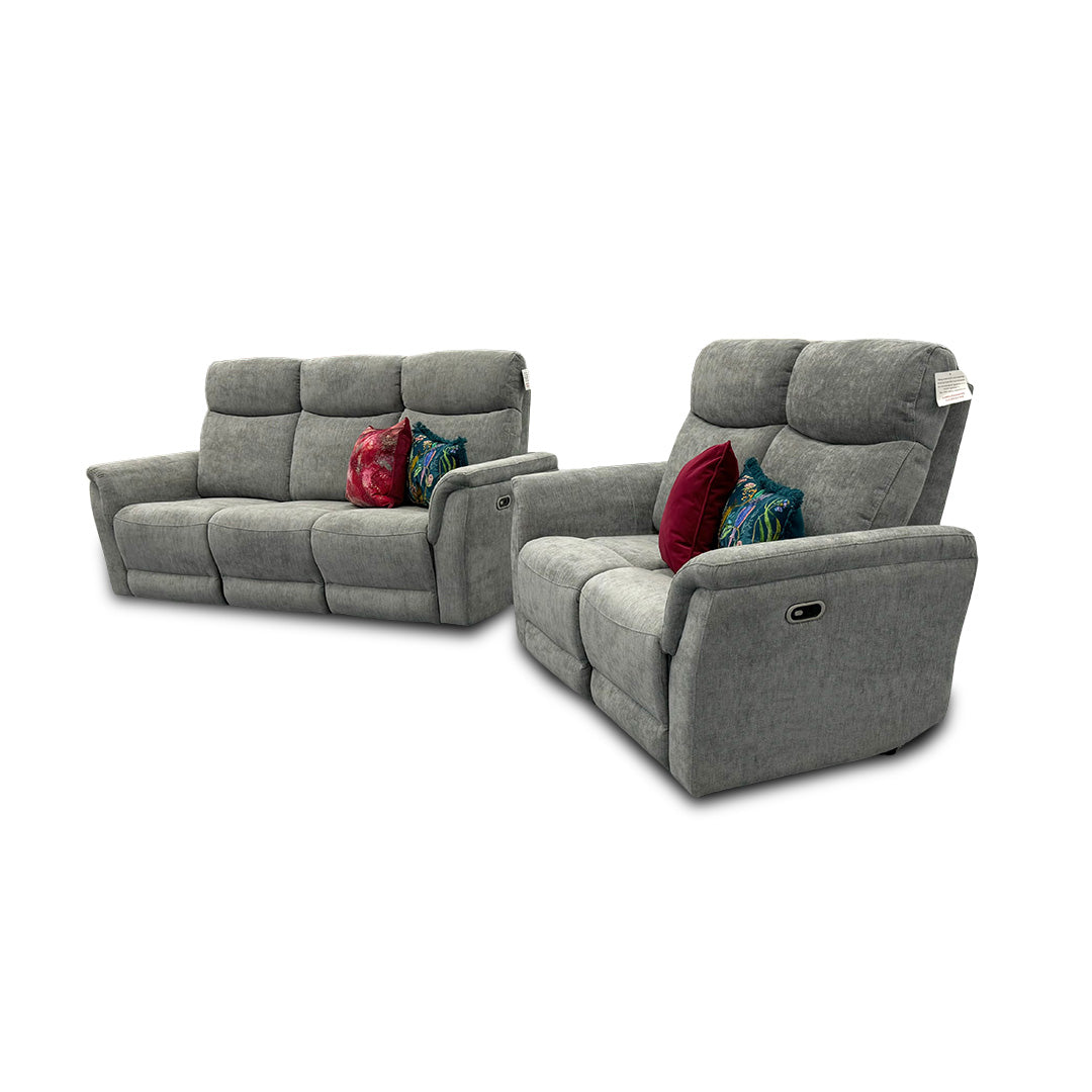 'Maude' Grey Tight Weave Fabric 3 + 2 Power Recliner Sofa Set