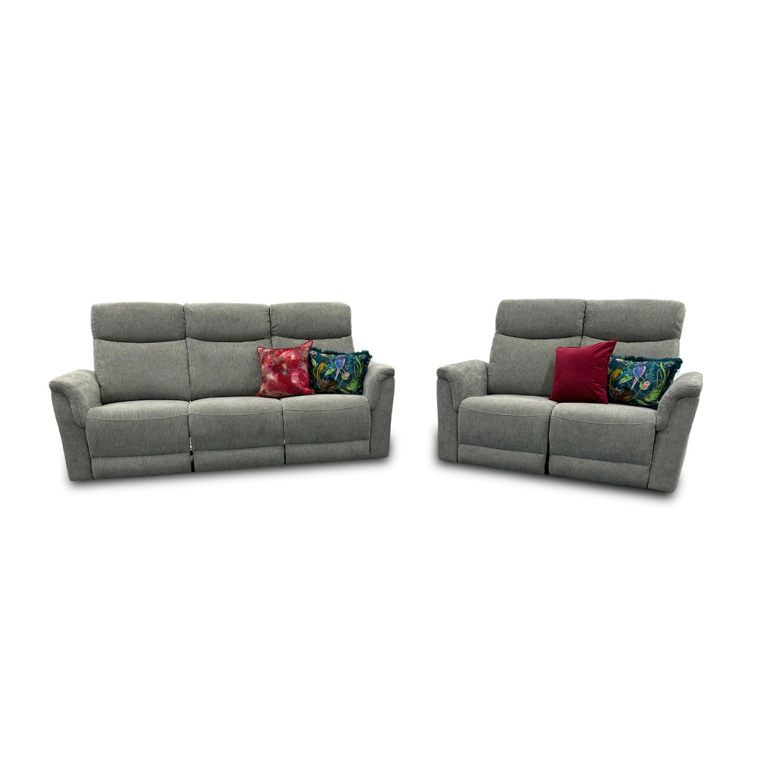 'Maude' Grey Tight Weave Fabric 3 + 2 Power Recliner Sofa Set