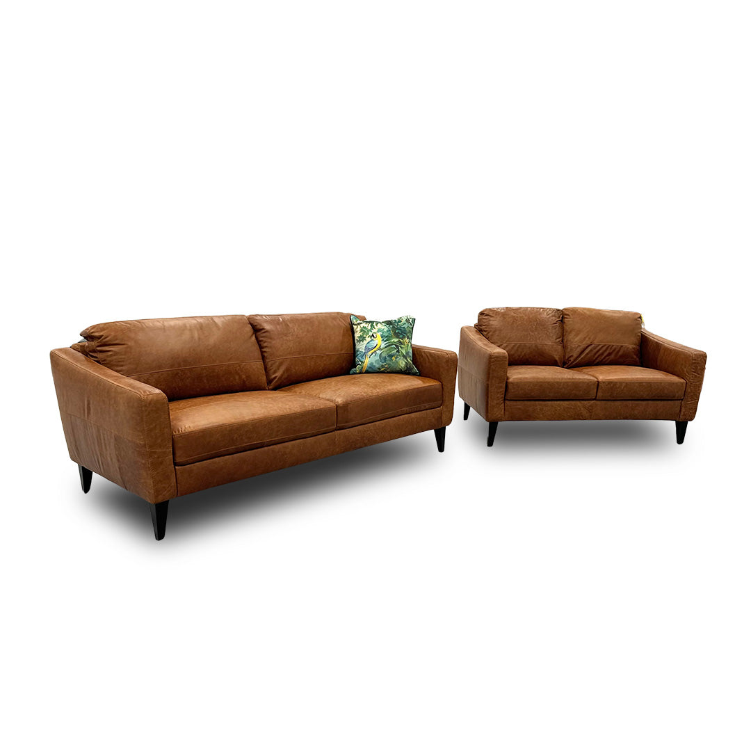 'Oslo' Teak Italian Distressed Leather 3 + 2 Seater Sofa Set
