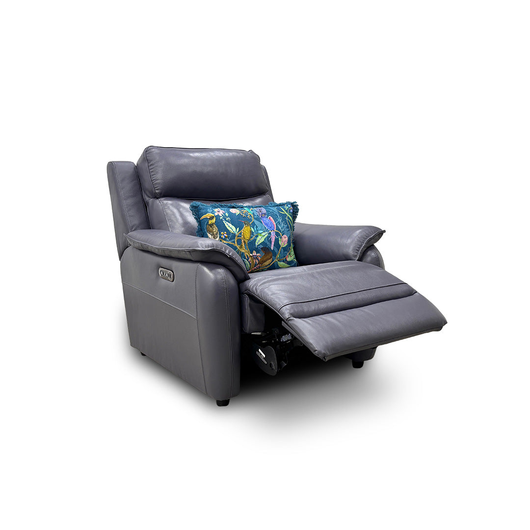 'Oslo' Lavender Grey Leather Power Recliner Armchair with Power Headrest