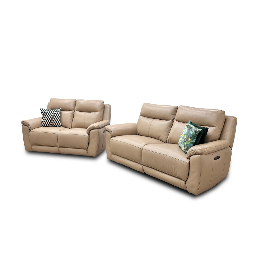 'Bobby' Leather Cat-55/71 Cream 3 + 2 Seater Power Recliner Sofa Set