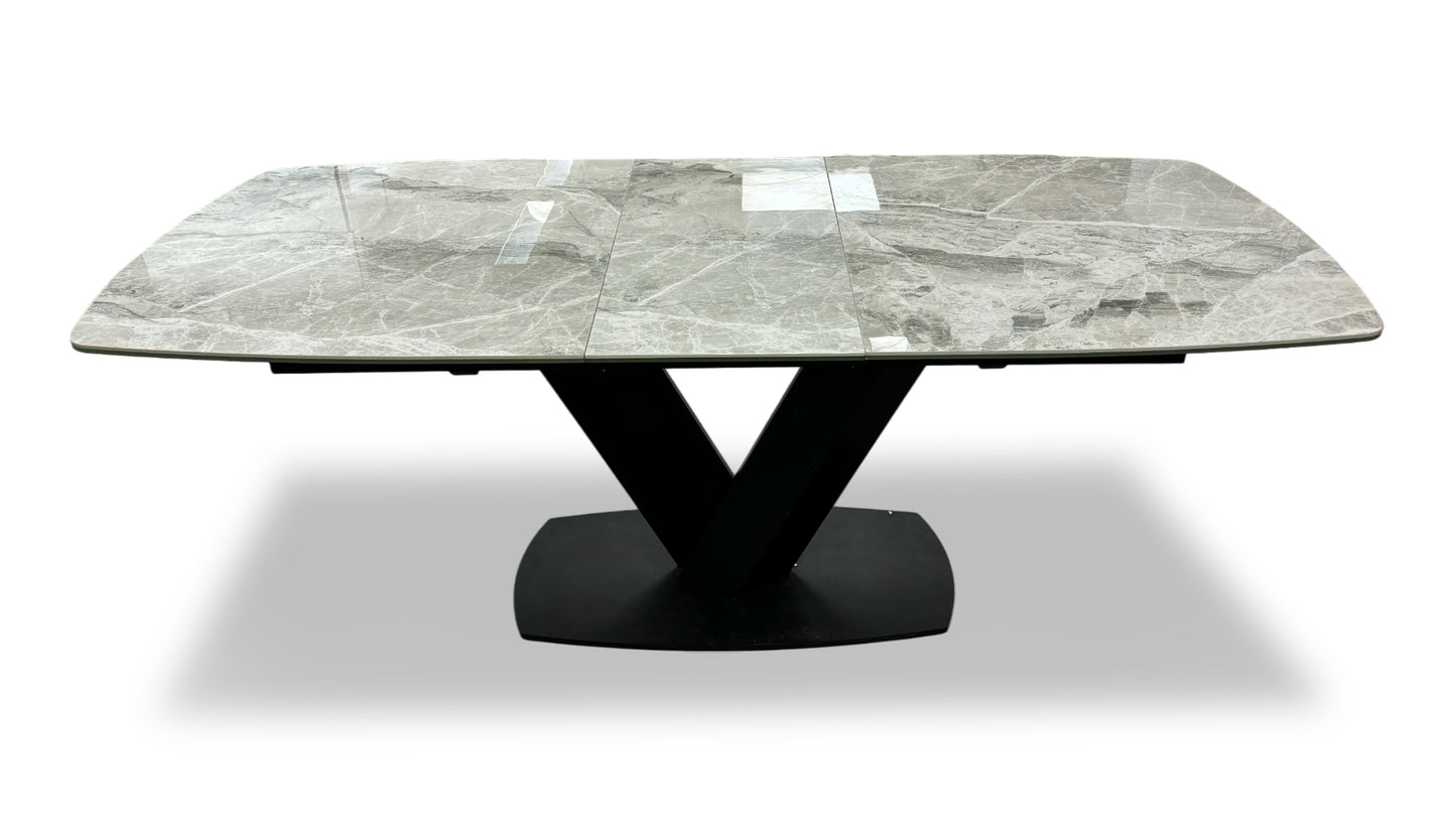 Merlin' Marble Effect Ceramic Top Large Pop Up Extending Dining Table