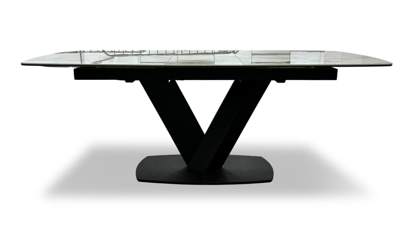 Merlin' Marble Effect Ceramic Top Large Pop Up Extending Dining Table