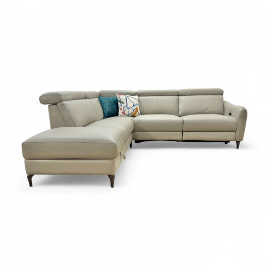 'Nico' Stone Leather Power Recliner Left Hand Facing Chaise Corner Sofa with Storage and Adjustable Headrests