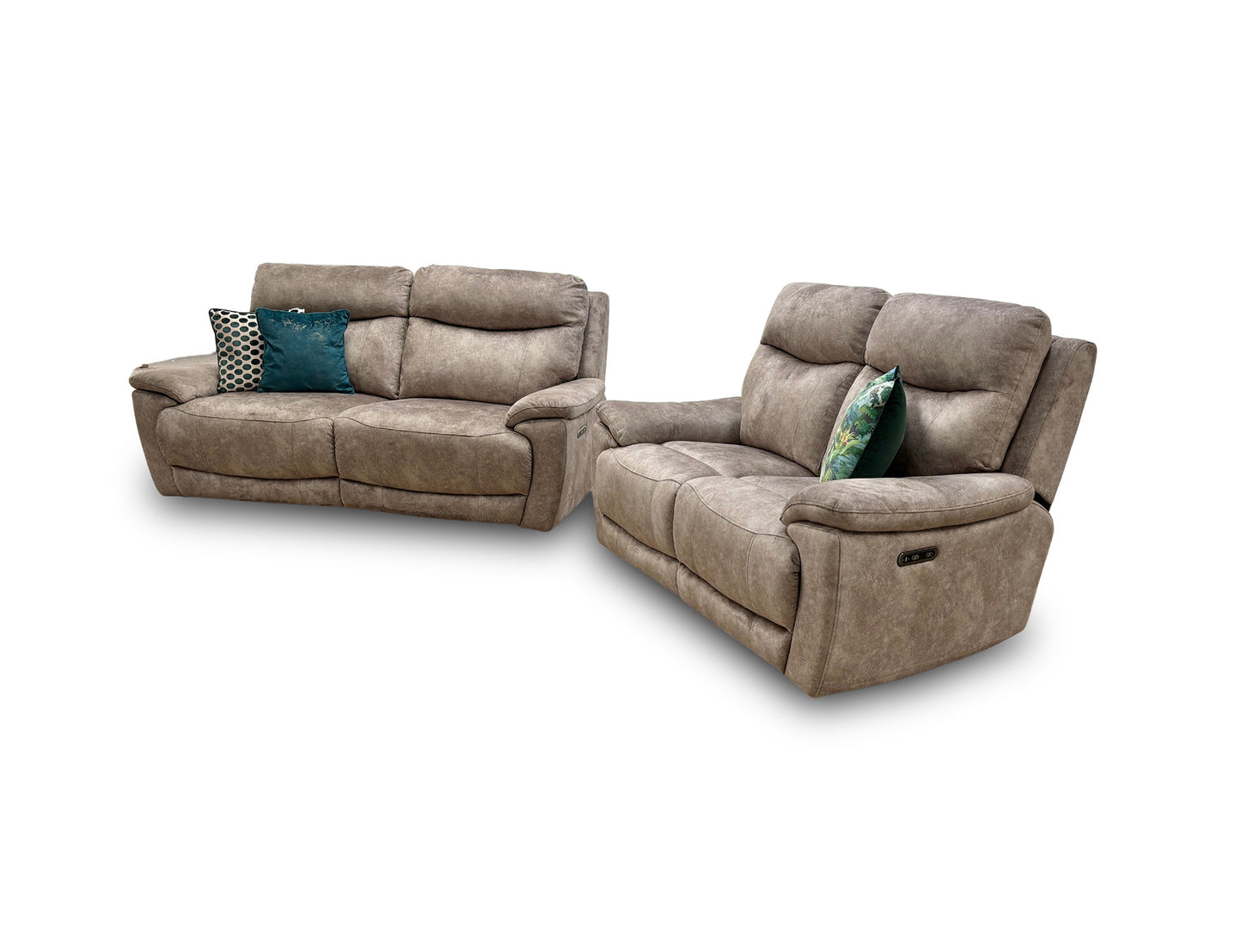 ‘Sloane’ Marble Charcoal Grey Velvet 3 + 2 Seater Fabric Power Recliner Sofa Set