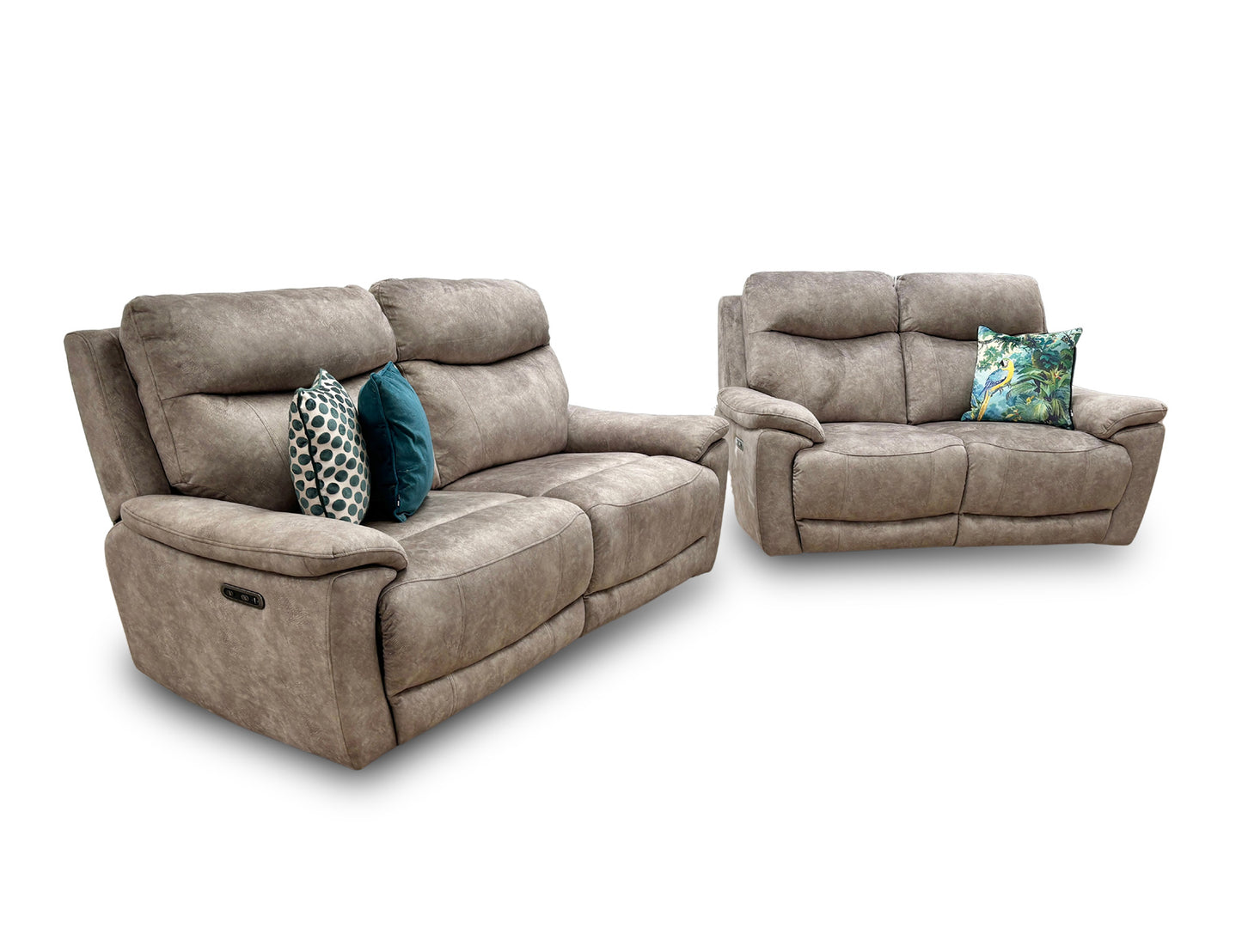 ‘Sloane’ Marble Charcoal Grey Velvet 3 + 2 Seater Fabric Power Recliner Sofa Set