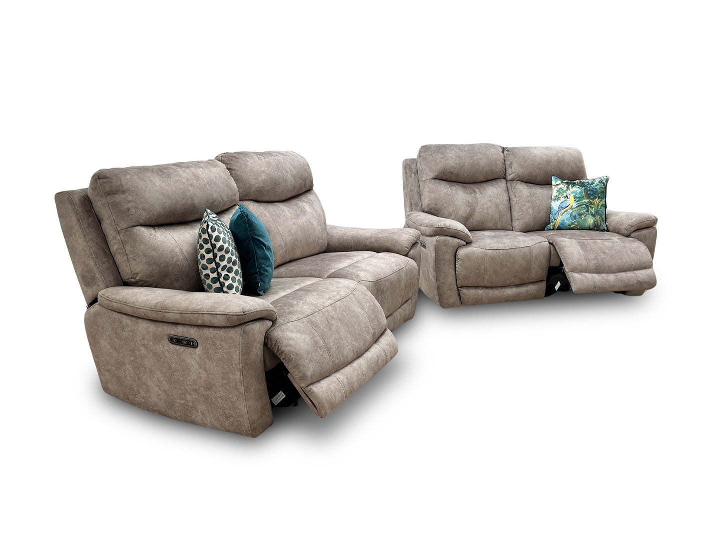 ‘Sloane’ Marble Charcoal Grey Velvet 3 + 2 Seater Fabric Power Recliner Sofa Set