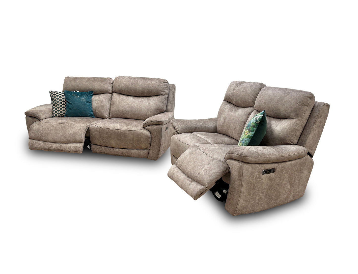 ‘Sloane’ Marble Charcoal Grey Velvet 3 + 2 Seater Fabric Power Recliner Sofa Set