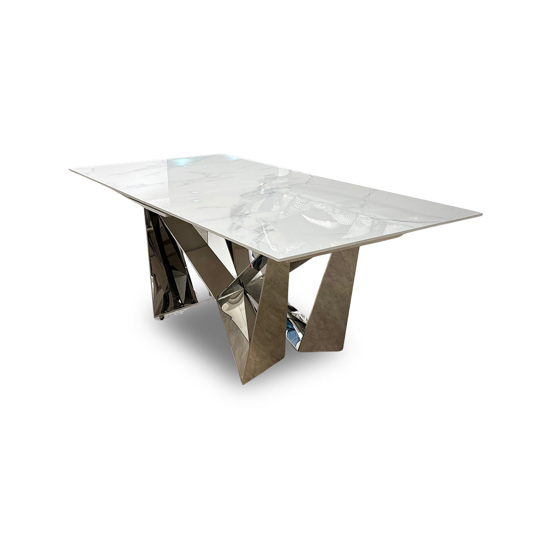 ‘Marvel’ Chrome Ceramic Top Large Extending Dining Table - 200cm