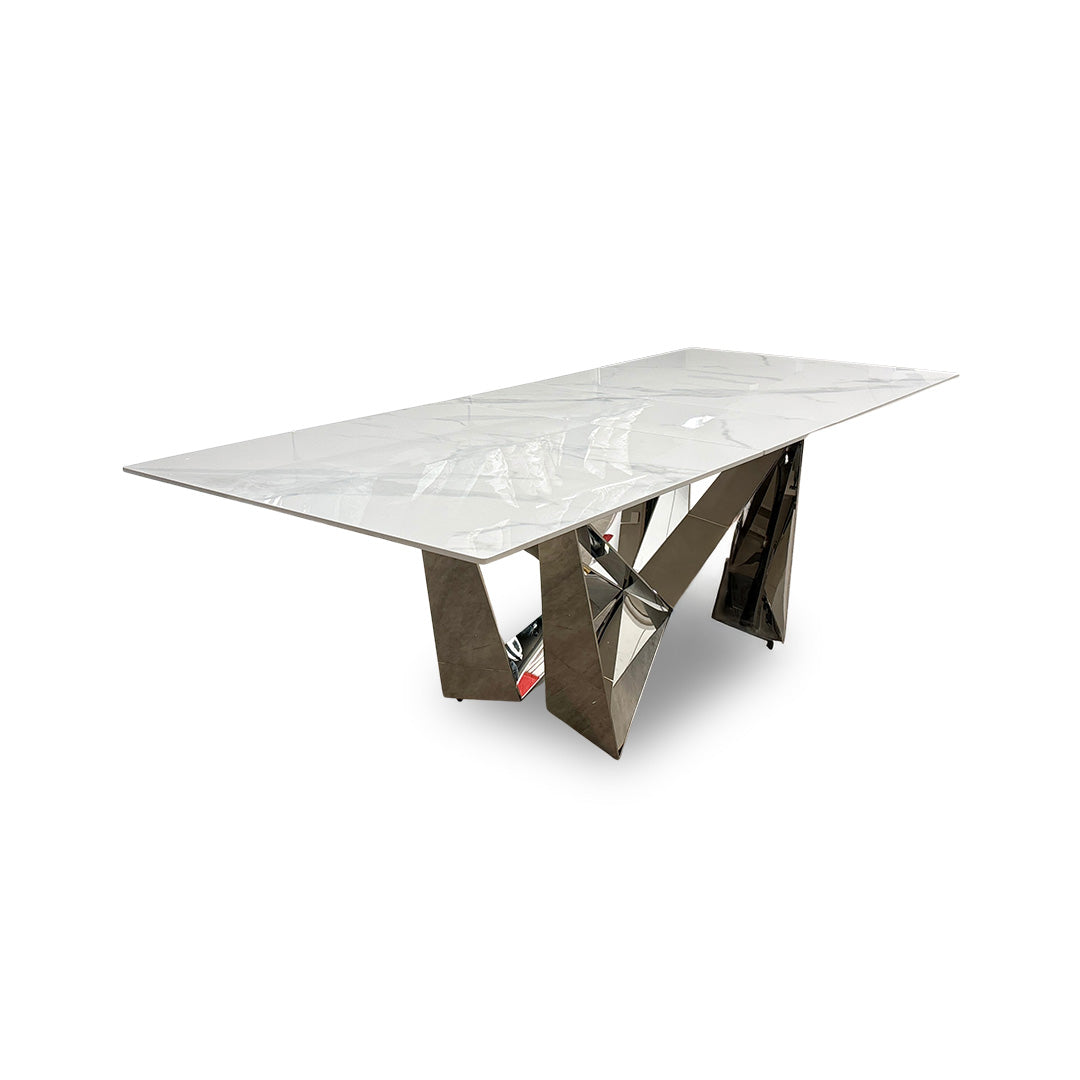 ‘Marvel’ Chrome Ceramic Top Large Extending Dining Table - 200cm