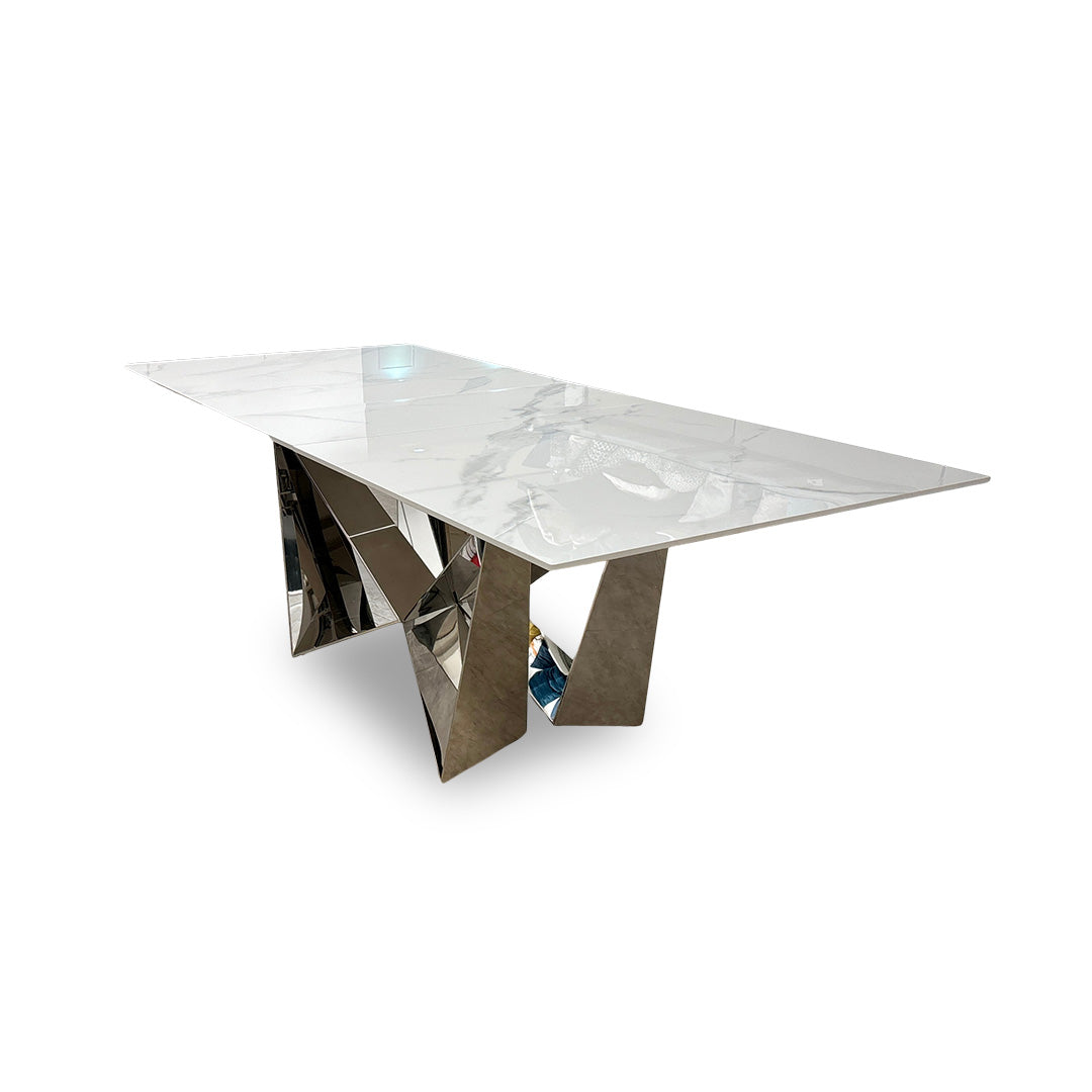 ‘Marvel’ Chrome Ceramic Top Large Extending Dining Table - 200cm