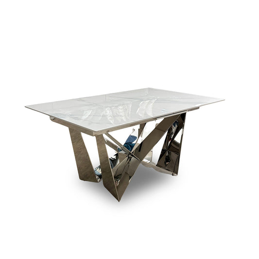‘Marvel’ Chrome Ceramic Top Small Extending Dining Table - 160cm