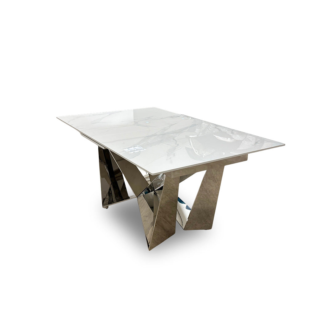 ‘Marvel’ Chrome Ceramic Top Small Extending Dining Table - 160cm