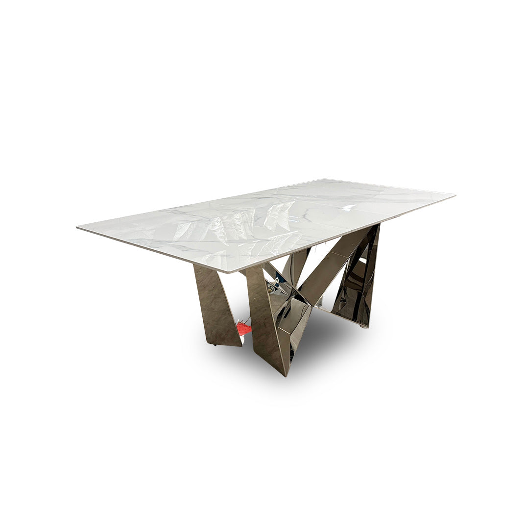 ‘Marvel’ Chrome Ceramic Top Small Extending Dining Table - 160cm