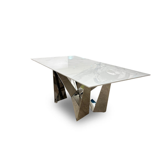 ‘Marvel’ Chrome Ceramic Top Small Extending Dining Table - 160cm