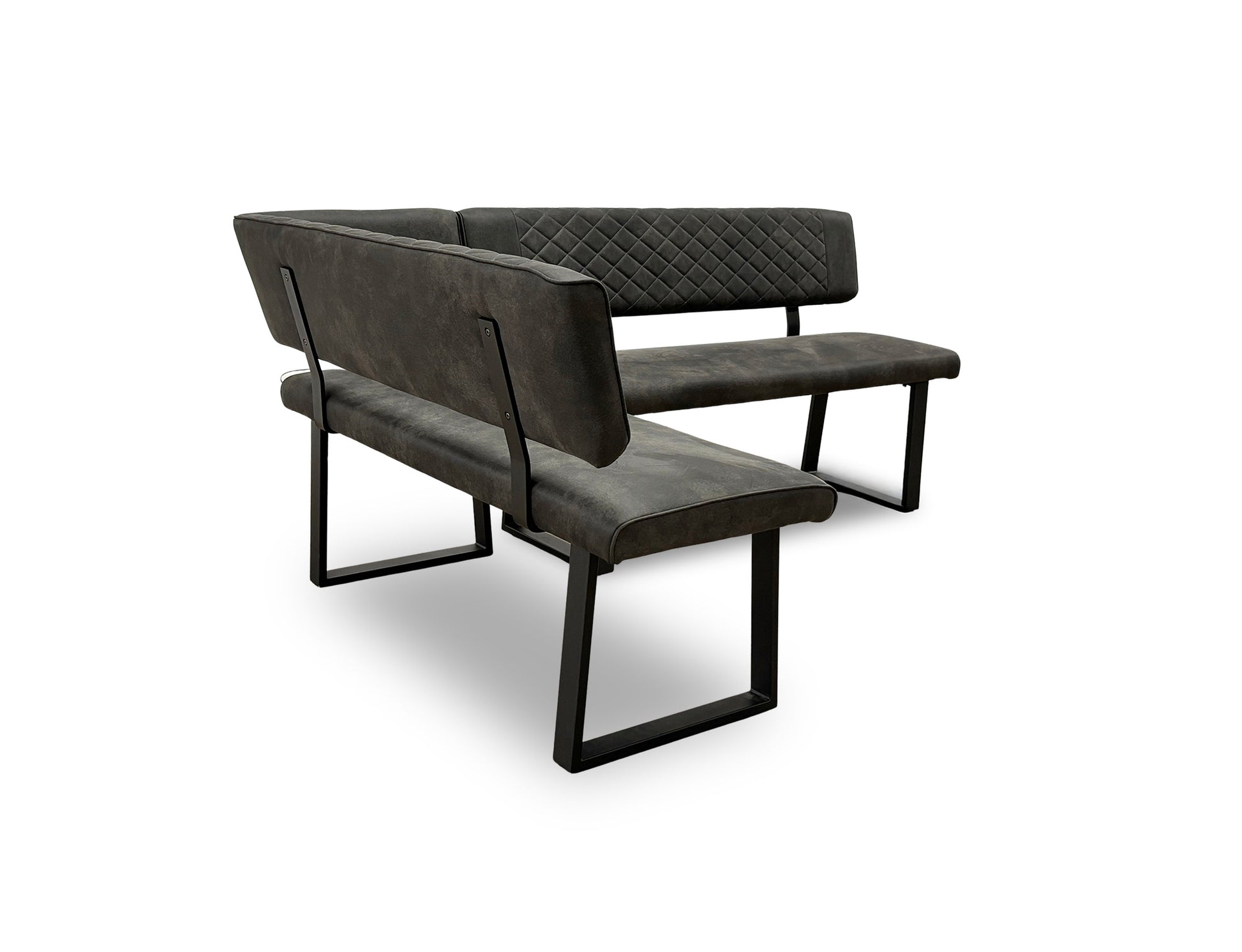 View of the far end of the long section of the 'Warrior' LHF corner dining bench.