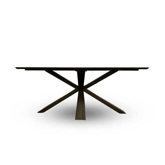 'Saigon' Dark Oak Veneer Wood Fixed Dining Table with Wooden Base