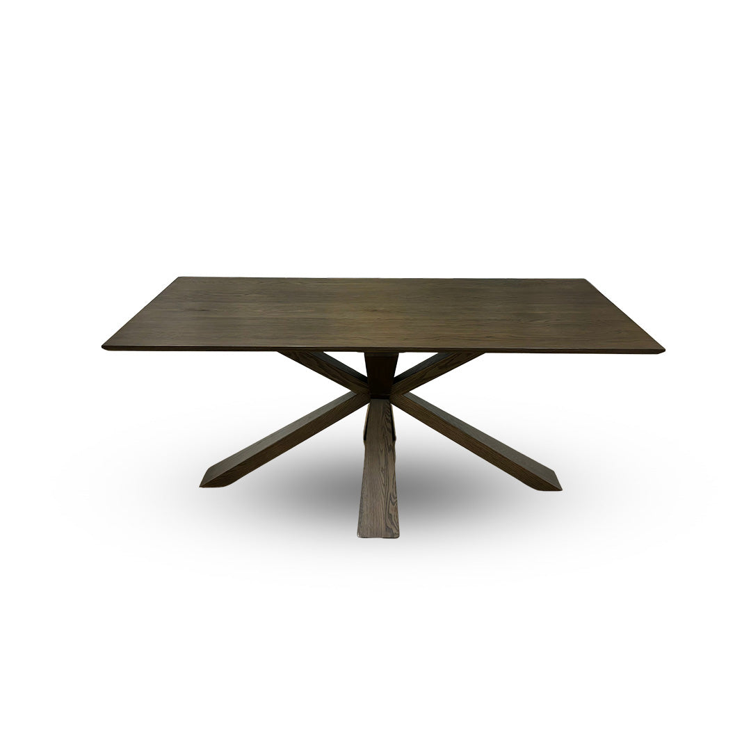 'Saigon' Dark Oak Veneer Wood Fixed Dining Table with Wooden Base
