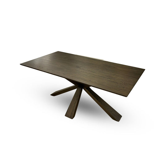 'Saigon' Dark Oak Veneer Wood Fixed Dining Table with Wooden Base