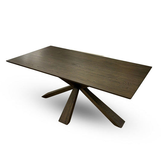 'Saigon' Dark Oak Veneer Wood Fixed Dining Table with Wooden Base