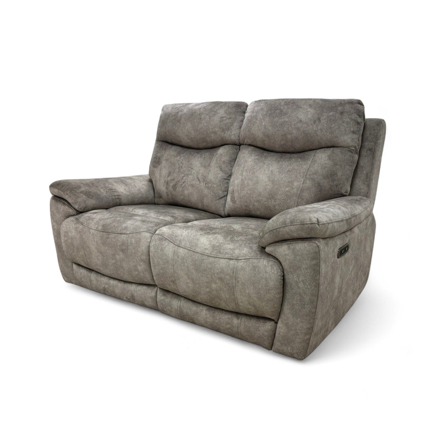 Detailed view of the footrest extension mechanism of the Sloane recliner, showing the gap beneath the cushion when partially open.