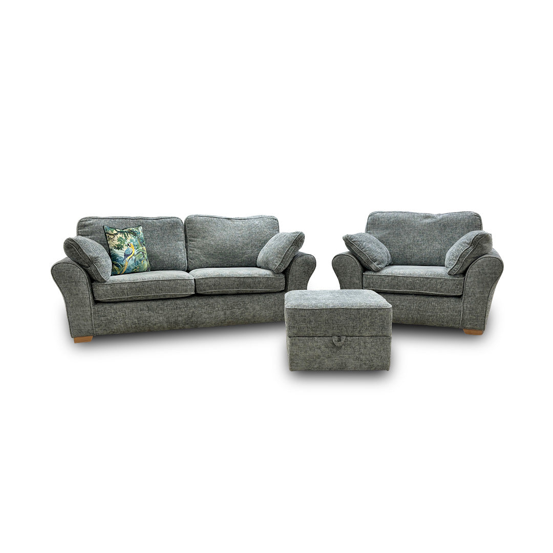 ‘Challenger’ Duck Egg Weave Fabric 3 Seater Sofa + Armchair + Storage Footstool