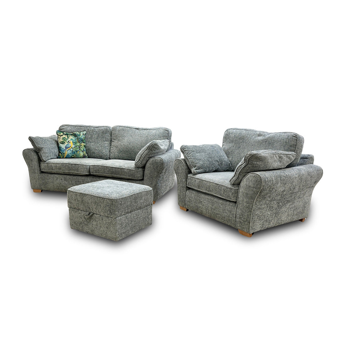 ‘Challenger’ Duck Egg Weave Fabric 3 Seater Sofa + Armchair + Storage Footstool