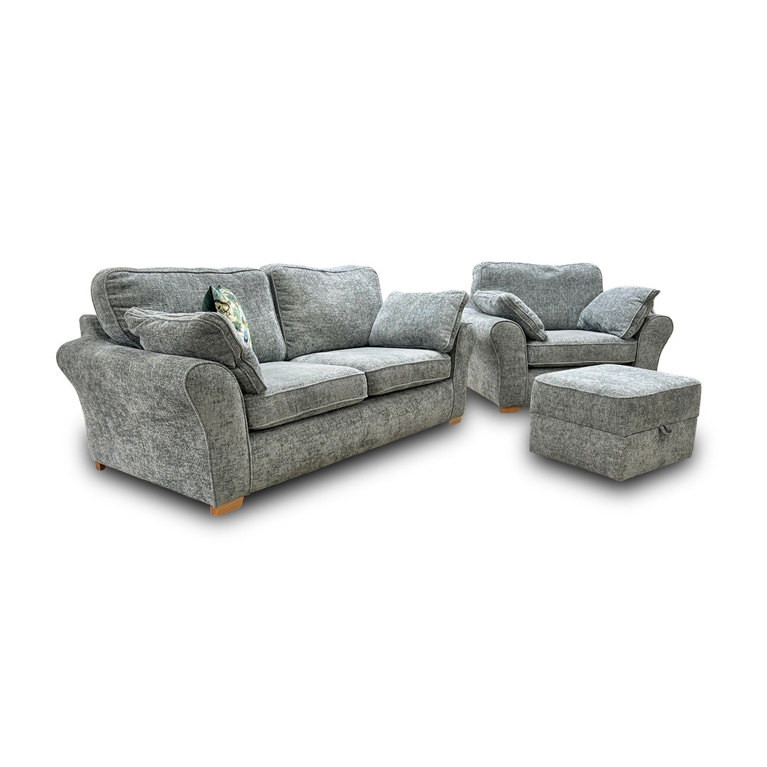 ‘Challenger’ Duck Egg Weave Fabric 3 Seater Sofa + Armchair + Storage Footstool