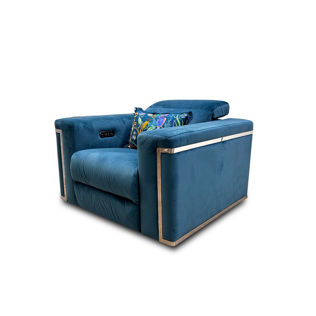 'Cora' Teal Velvet Power Recliner Chair with Power Headrests