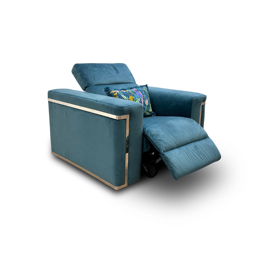 'Cora' Teal Velvet Power Recliner Chair with Power Headrests