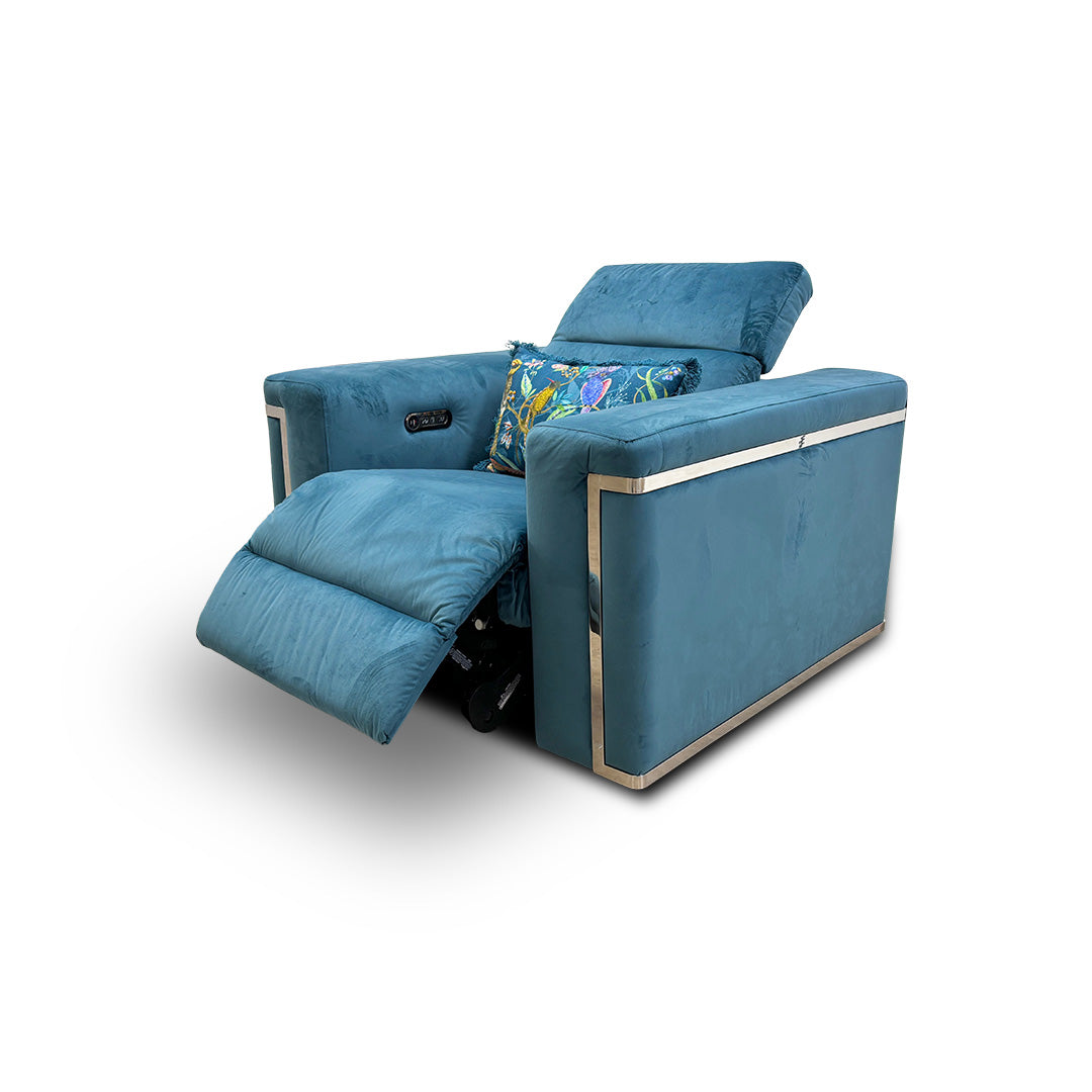 'Cora' Teal Velvet Power Recliner Chair with Power Headrests
