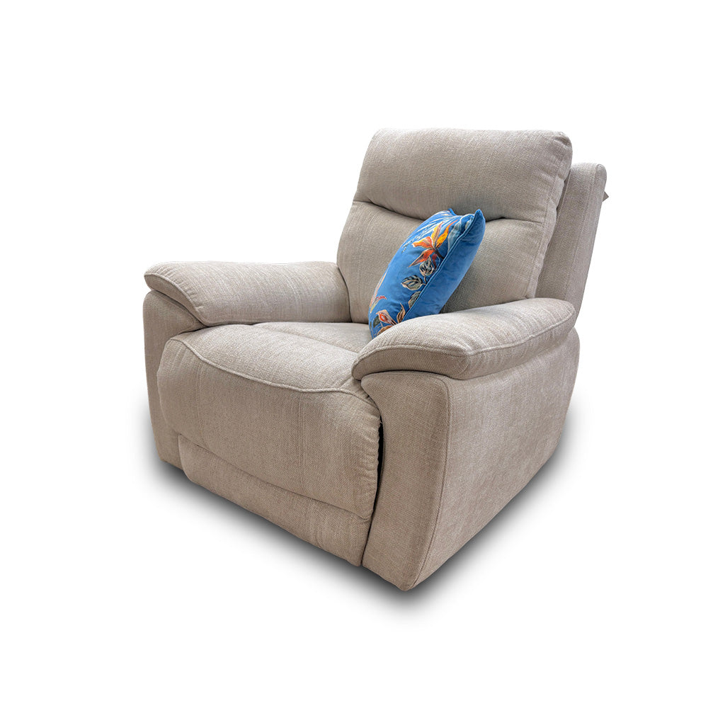 Side profile of the 'Sloane' Power Recliner Chair, showing the modern silhouette and thick back cushion.