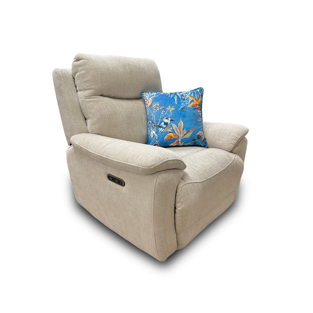 Detail shot of the 'Anivia Nature' fabric texture on the 'Sloane' chair, highlighting the neutral woven material.