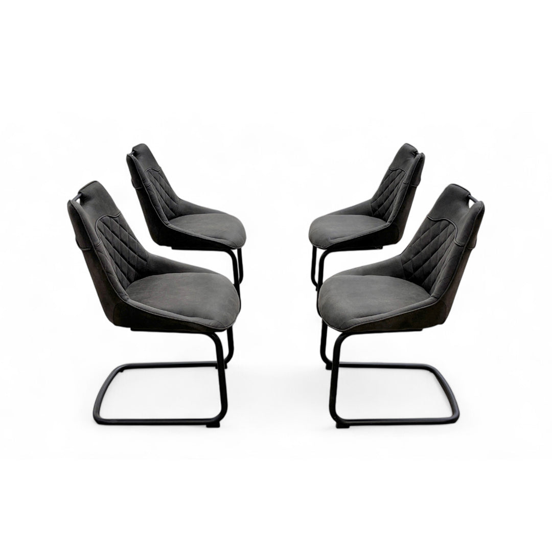 ‘Warrior’ Grey Fabric Set of 4 Cantilever Dining Chairs