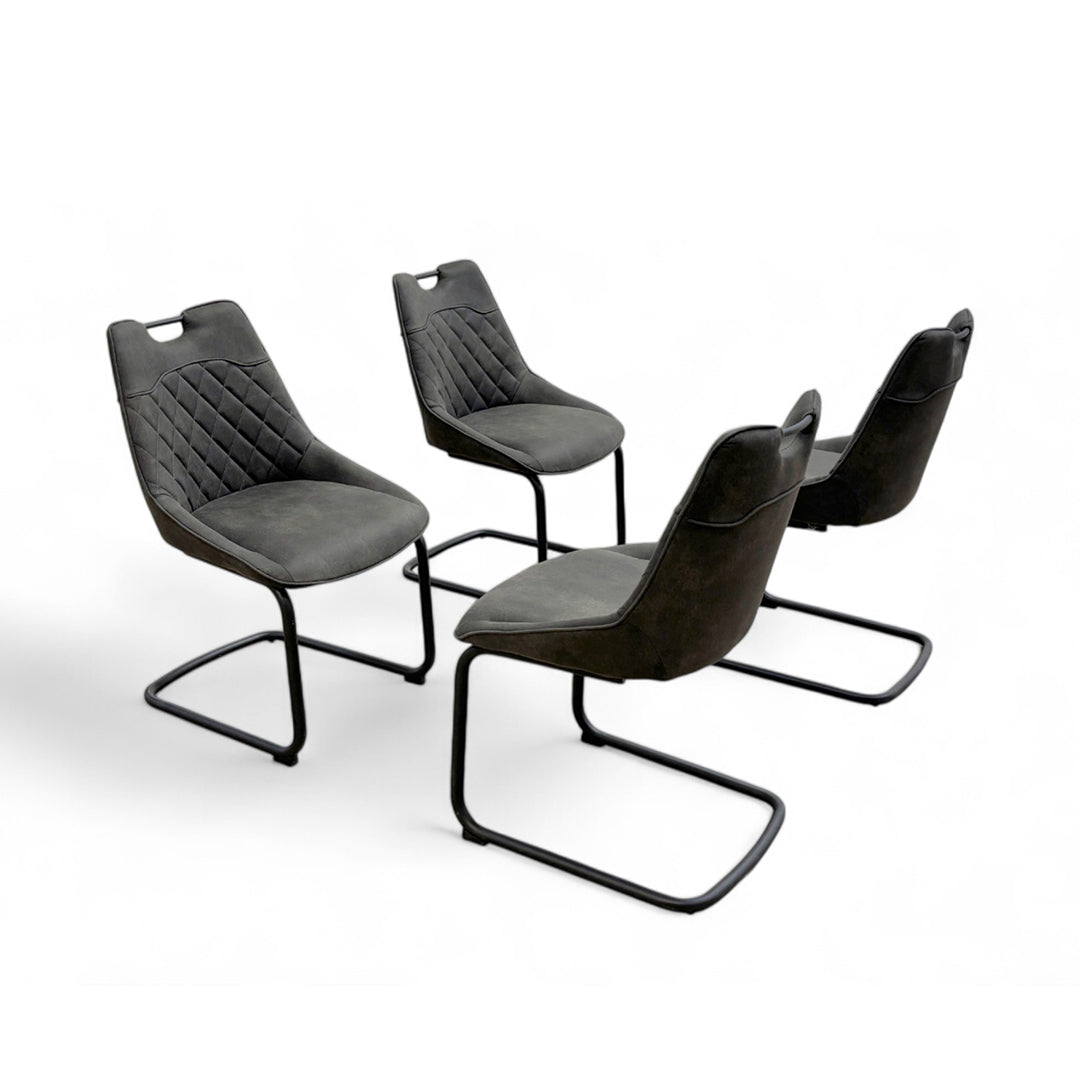 ‘Warrior’ Grey Fabric Set of 4 Cantilever Dining Chairs
