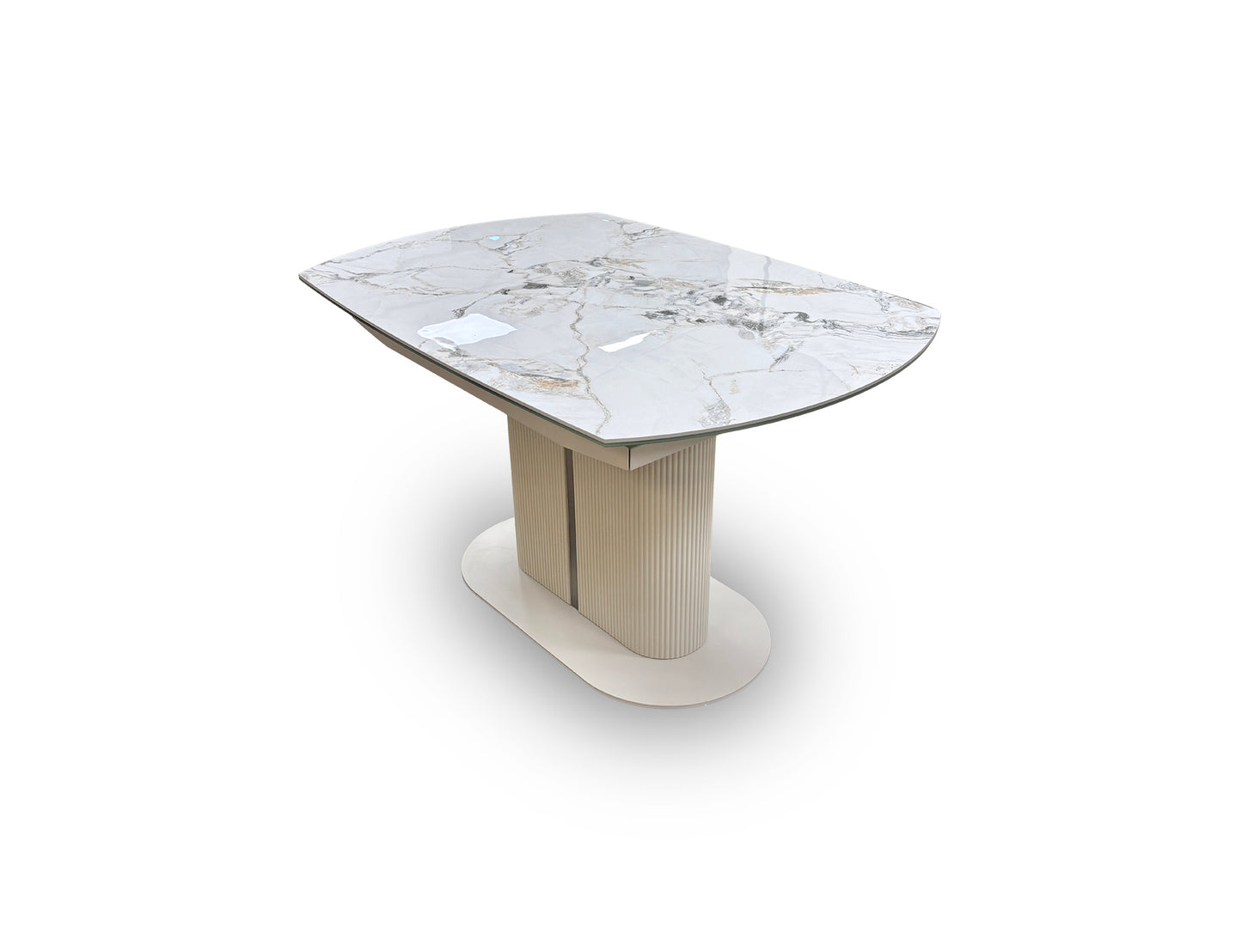 'Avorio' Marble-Effect Ceramic Top Swivel Extending Dining Table