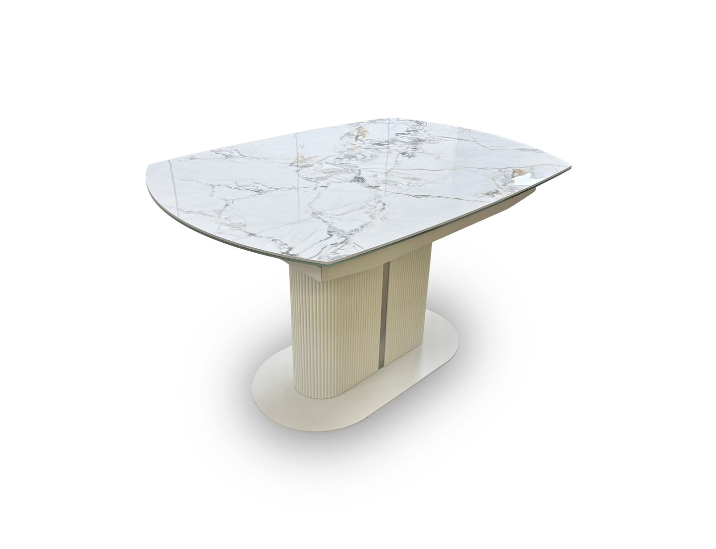 'Avorio' Marble-Effect Ceramic Top Swivel Extending Dining Table