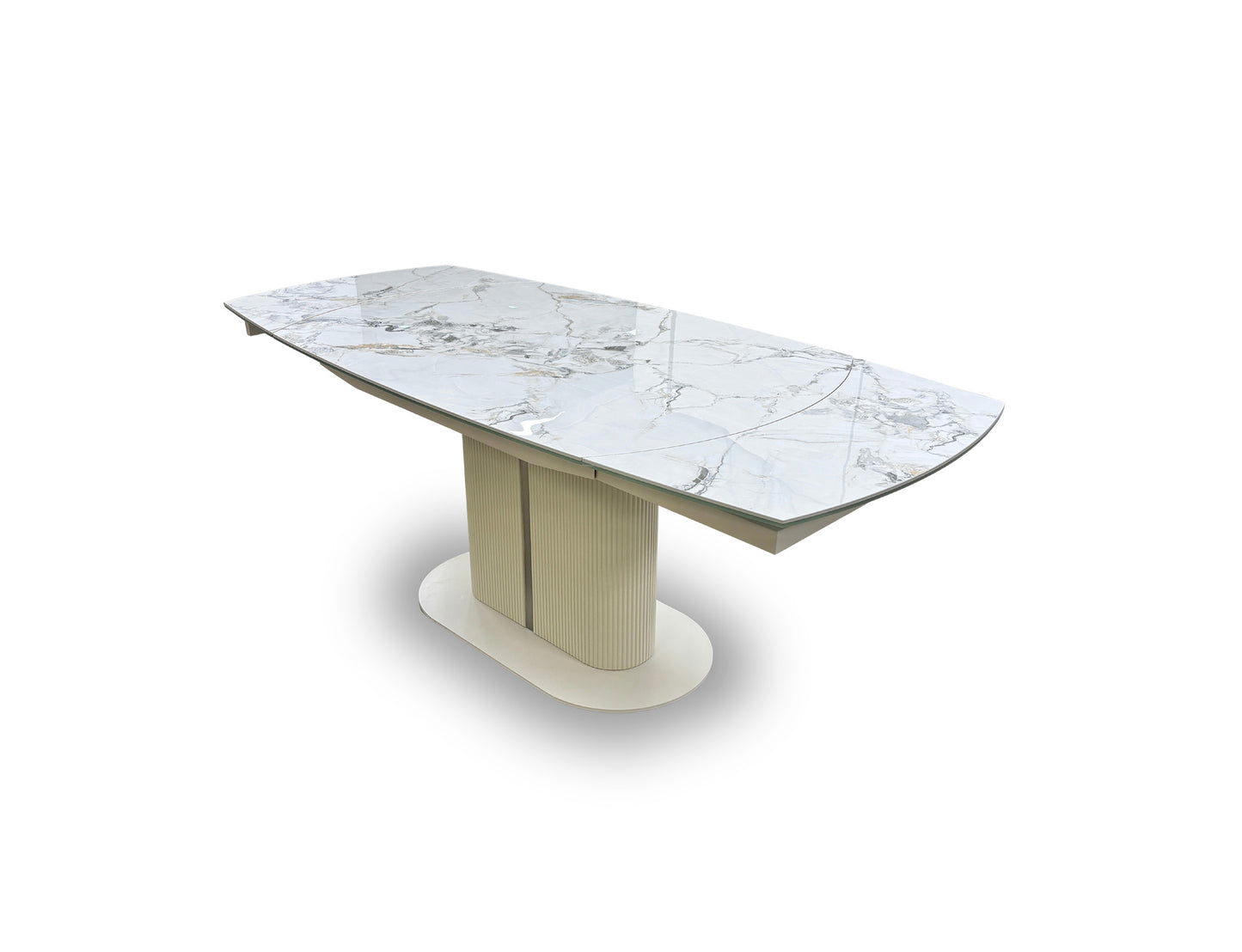 'Avorio' Marble-Effect Ceramic Top Swivel Extending Dining Table