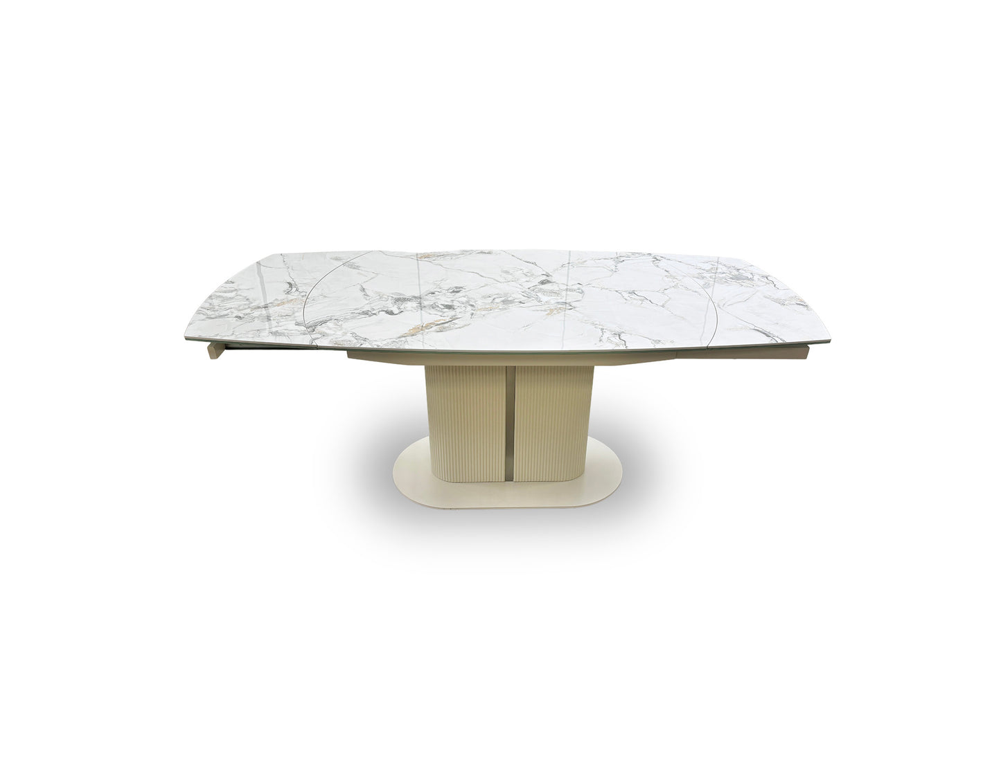 'Avorio' Marble-Effect Ceramic Top Swivel Extending Dining Table